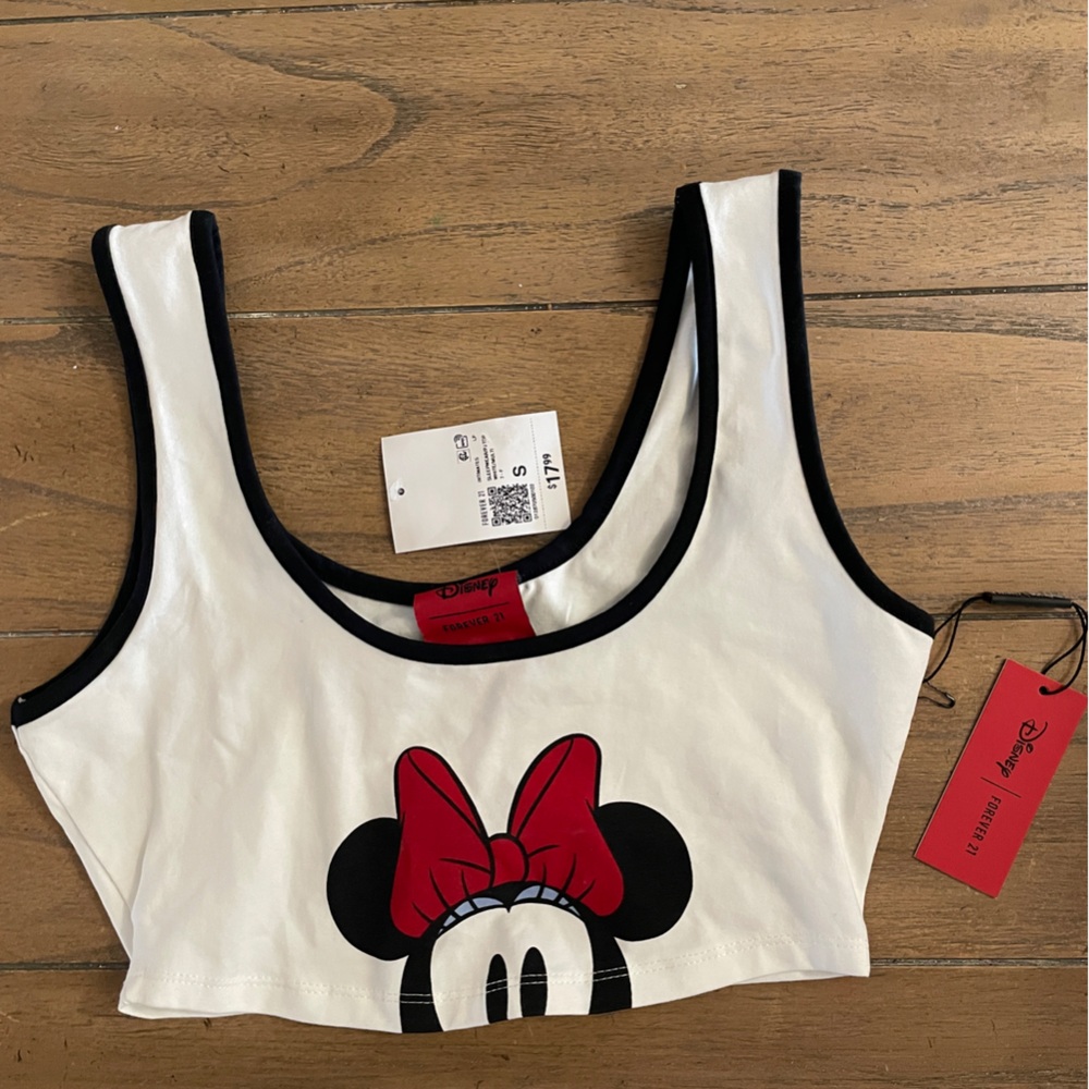 Disney White and Red Crop Top with Graphic Design